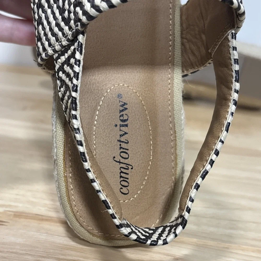 Comfortview espadrille wedge sandals chevron elastic straps Jute Heel 10.5W